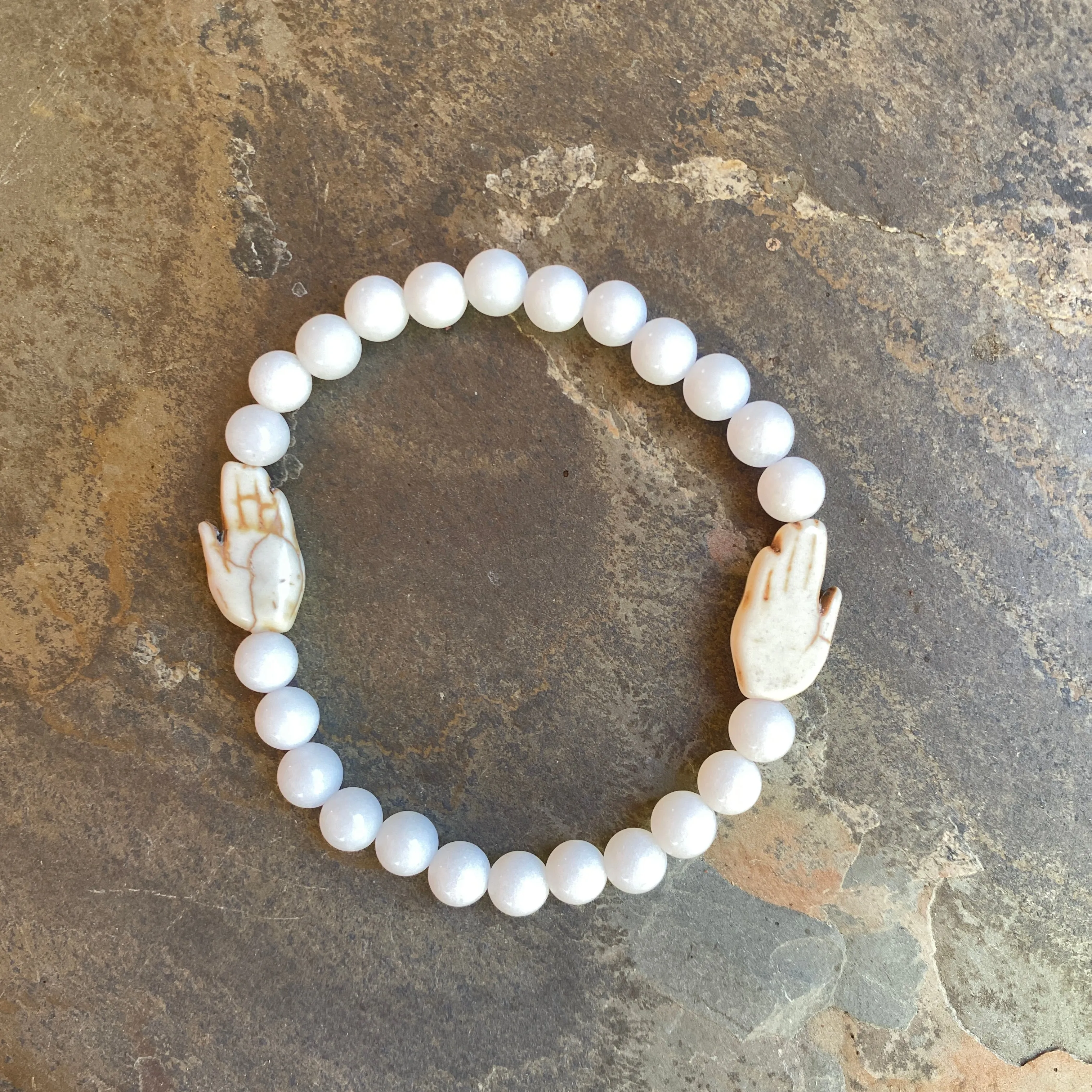 Jade and Howlite Gemstone Hamsa Bracelet