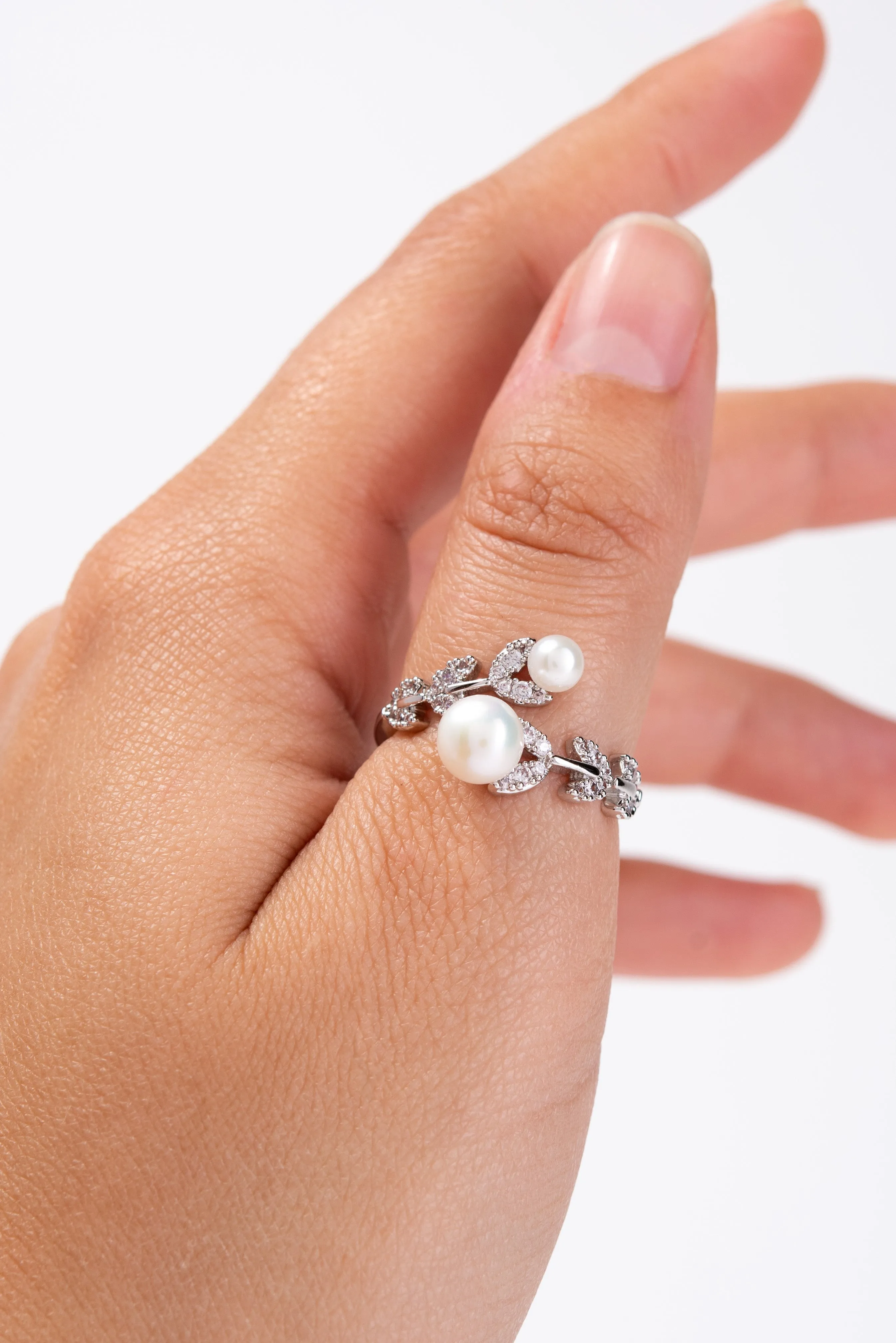 Jeni Double Pearl Vine CZ Rhinestone Ring