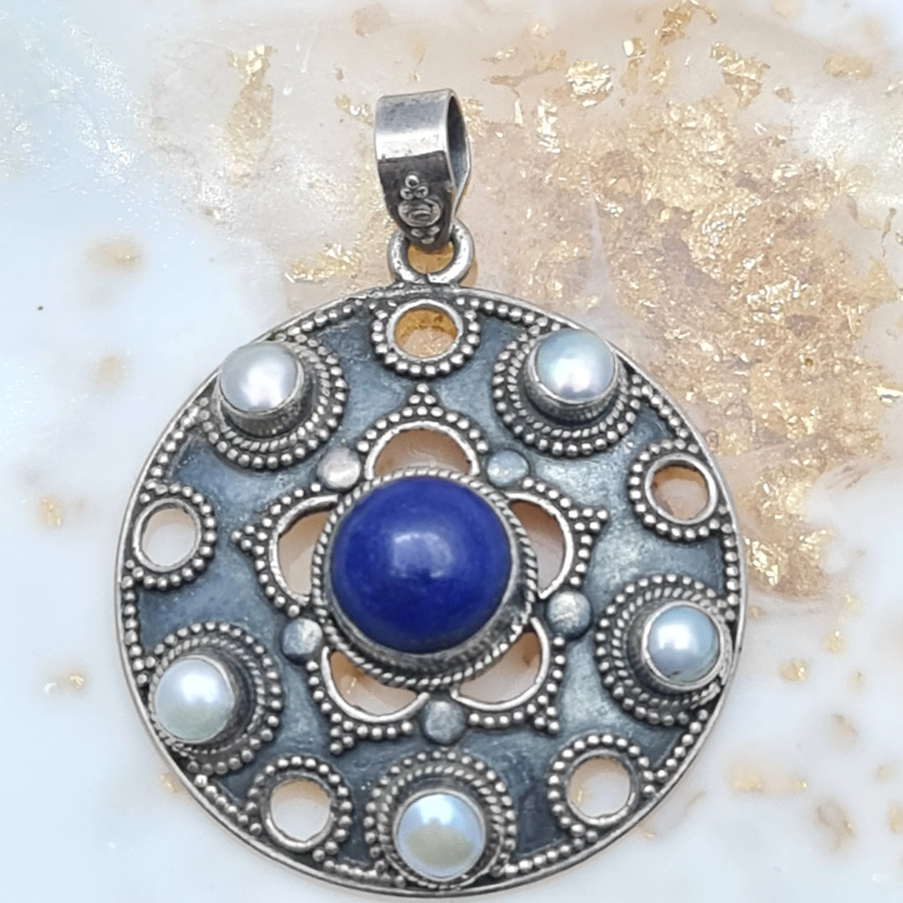 Lapis Lazuli Fresh Water Pearl Stone pendant large