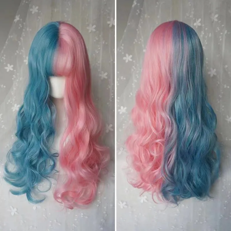 LOLITA  BLUE PINK LONG WAVE WIG BY31042