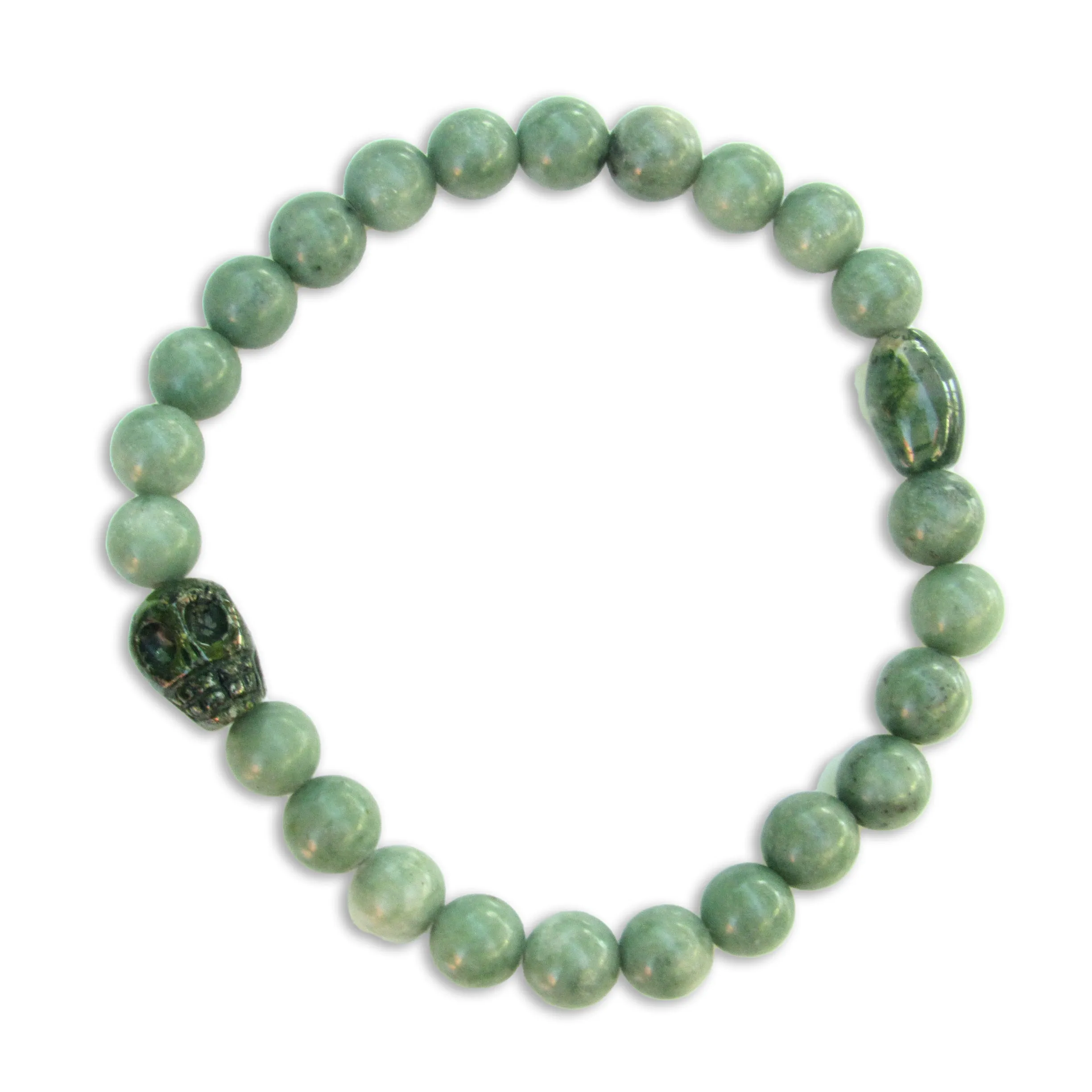 Men’s Green Jasper and Pyrite Skull Bracelet