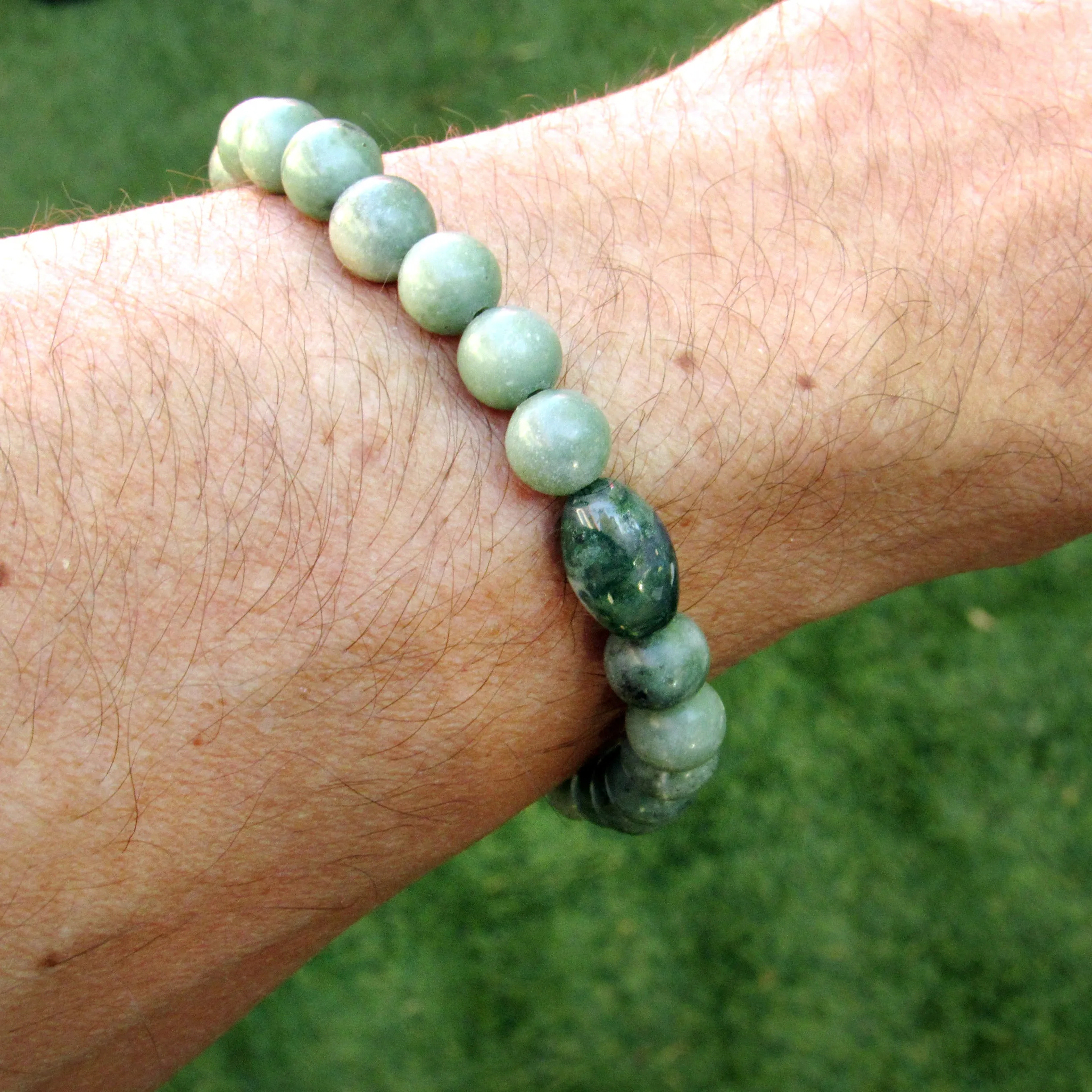 Men’s Green Jasper and Pyrite Skull Bracelet