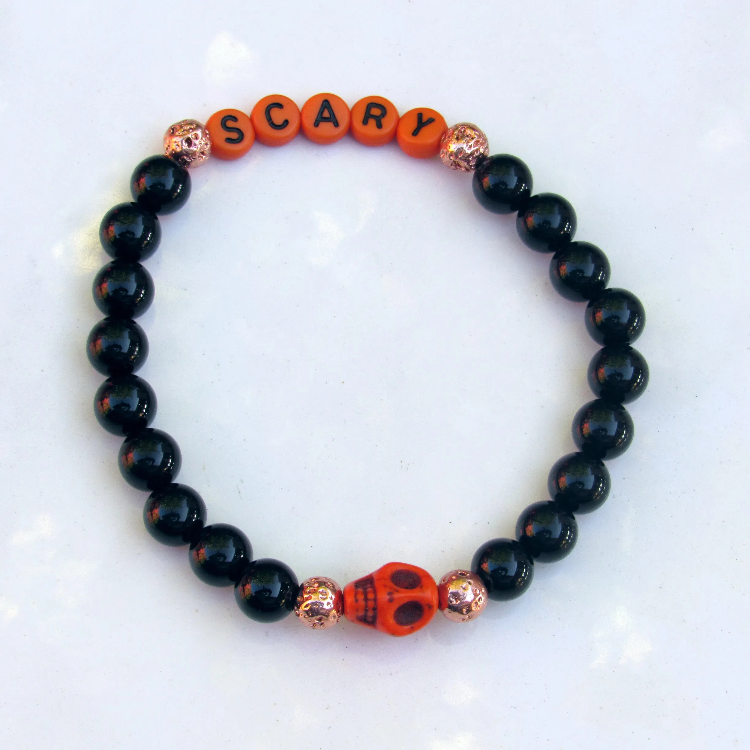 Men's Halloween Onyx and Howlite Gemstone Skull Bracelets