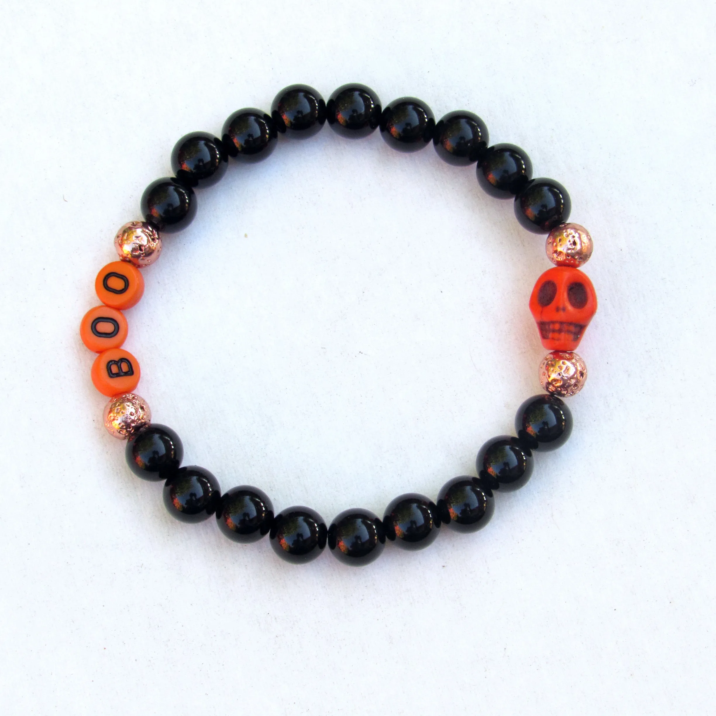 Men's Halloween Onyx and Howlite Gemstone Skull Bracelets