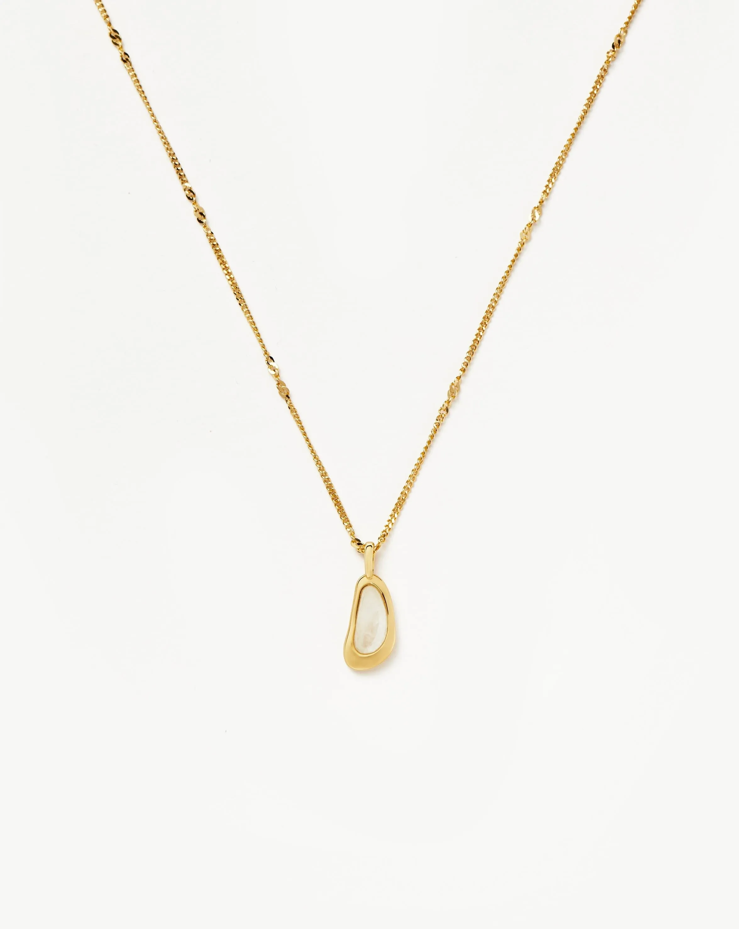 Molten Gemstone Bean Pendant Necklace | 18ct Gold Plated Vermeil/Rainbow Moonstone