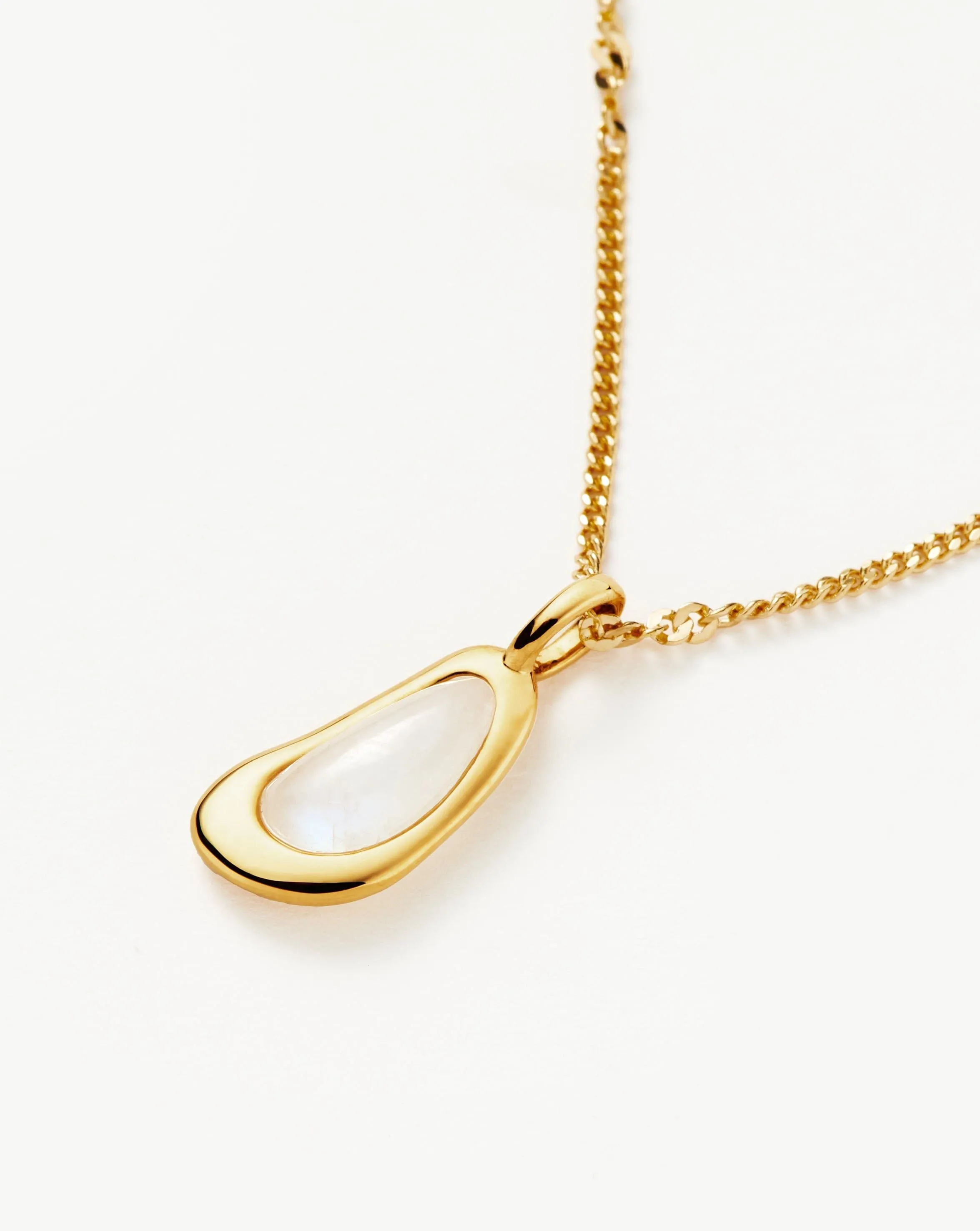 Molten Gemstone Bean Pendant Necklace | 18ct Gold Plated Vermeil/Rainbow Moonstone