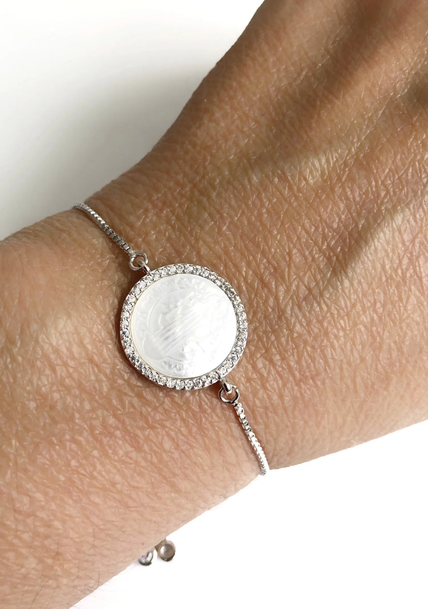 Mother of Pearl Saint Benedict Silver Bracelet