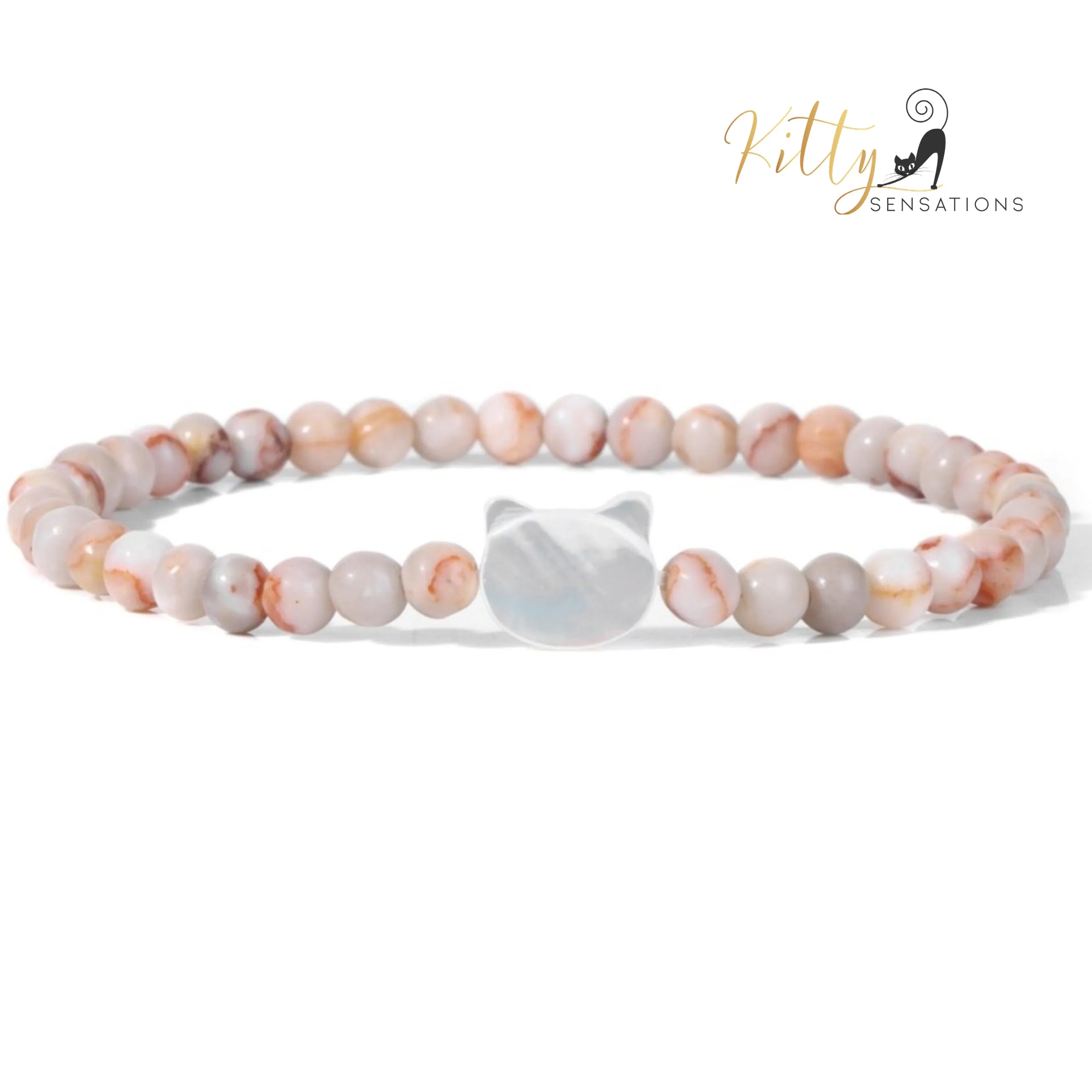 Natural Gemstones, Pearly Cat Face Bracelets