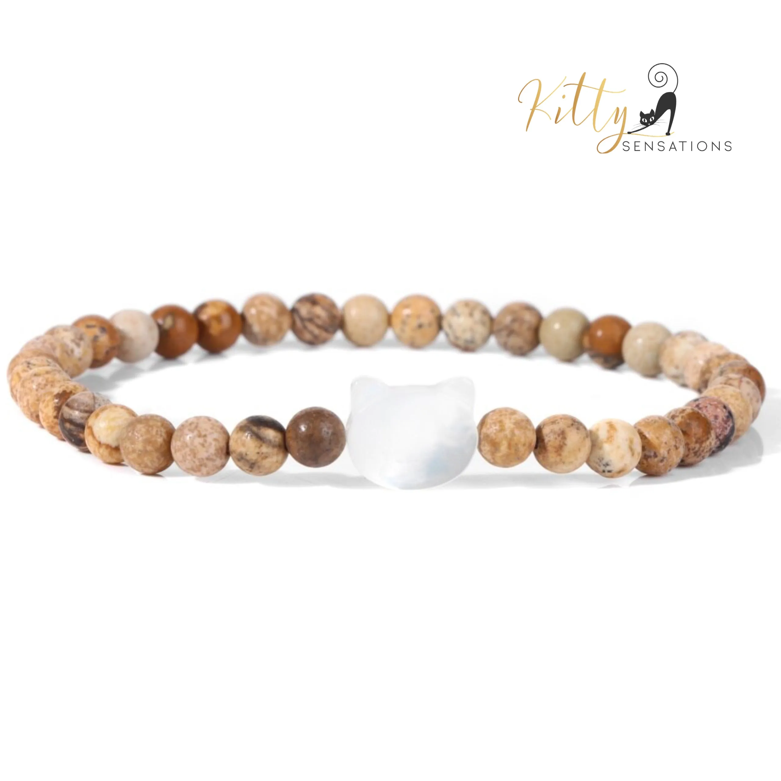 Natural Gemstones, Pearly Cat Face Bracelets