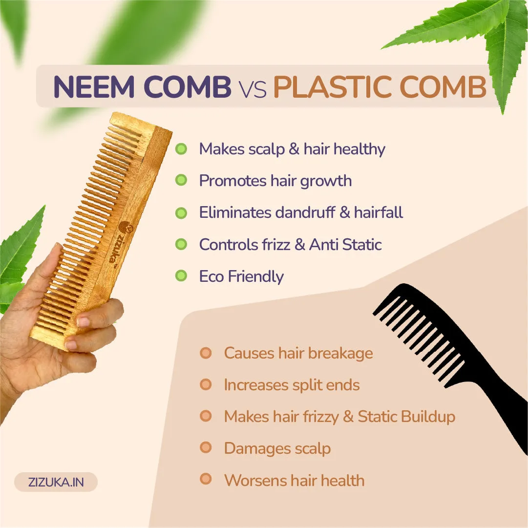 Oil Treated Neem Comb -Wide Tooth, Natural Detangling, Anti-Static