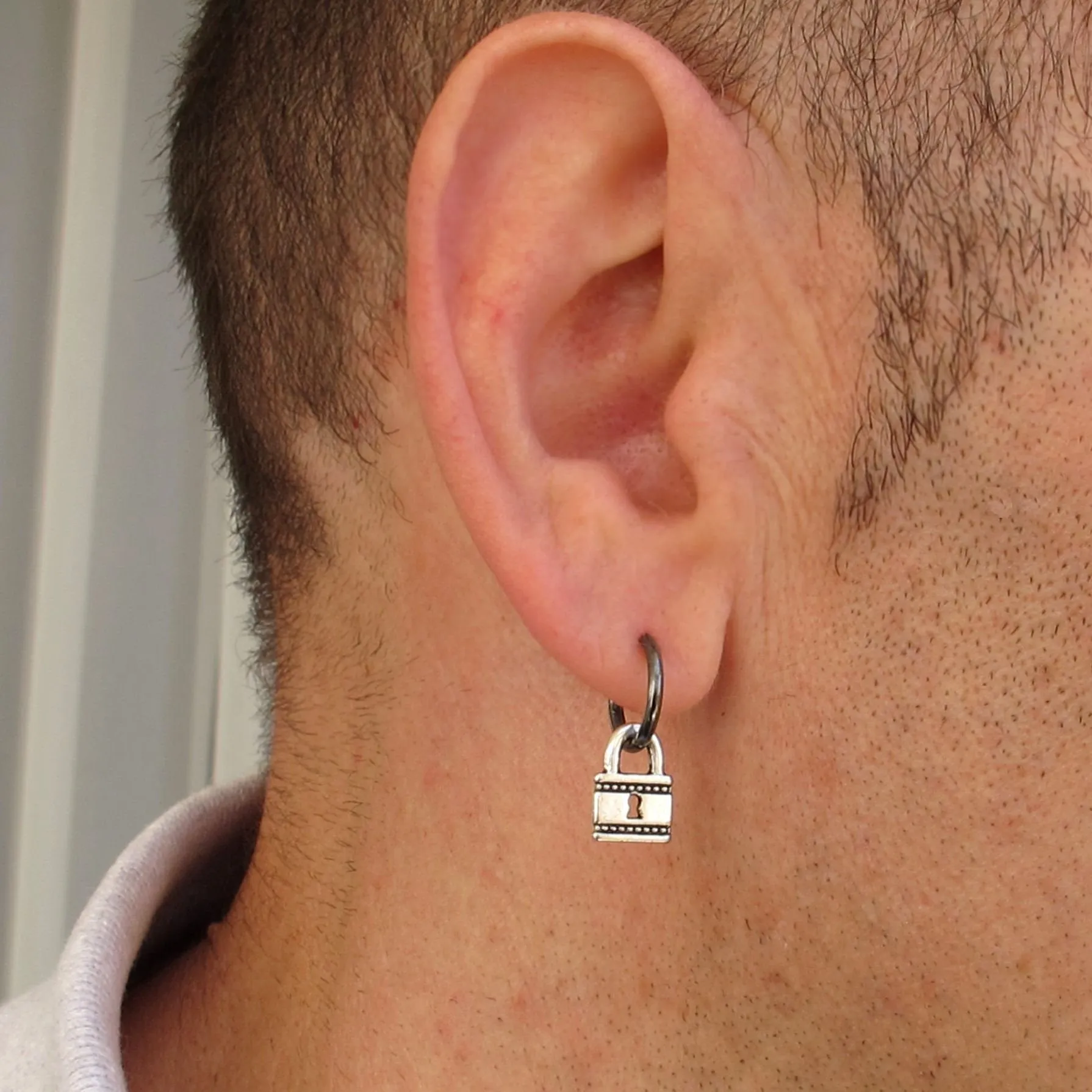 Padlock mens earring