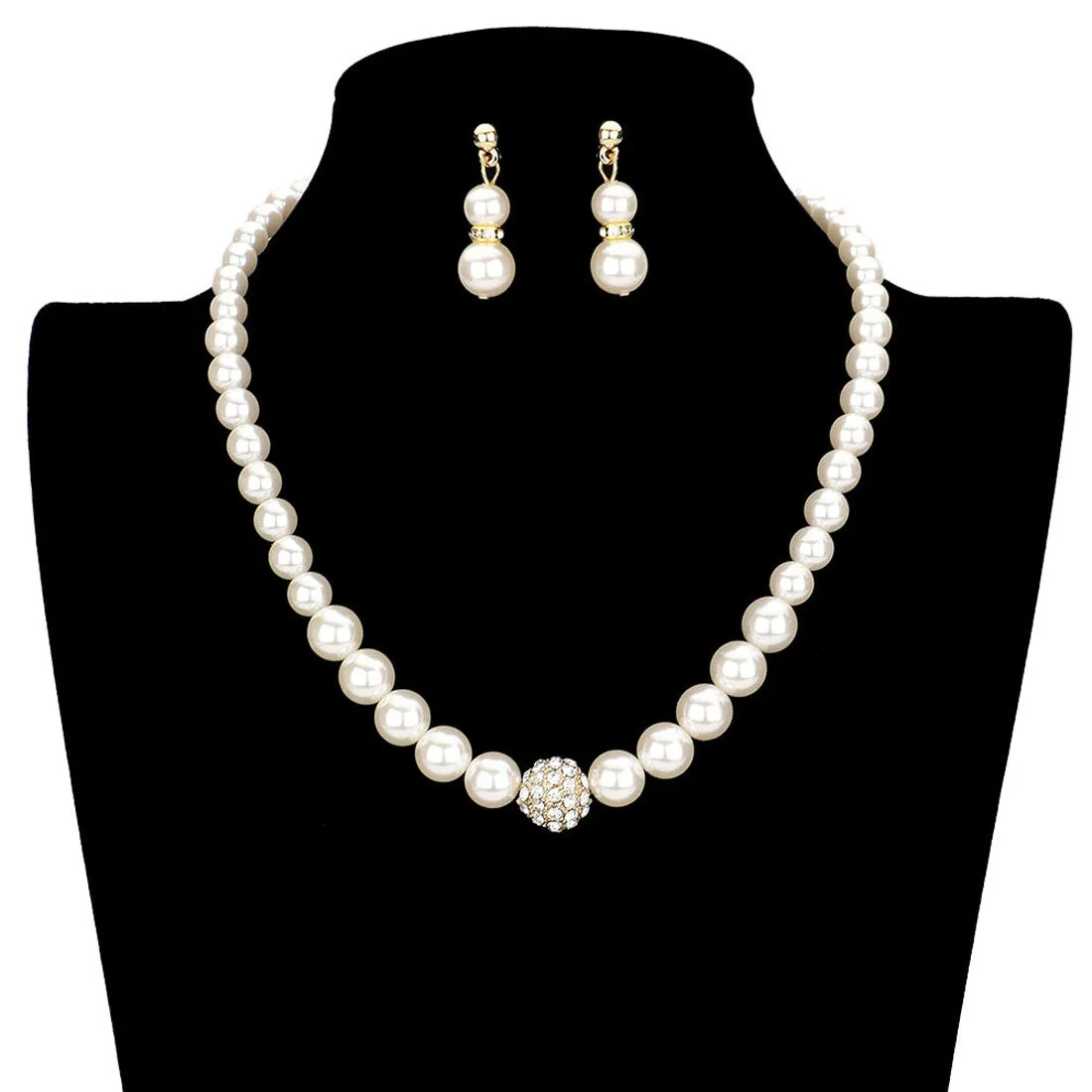 Pave Ball Pearl Strand Necklace