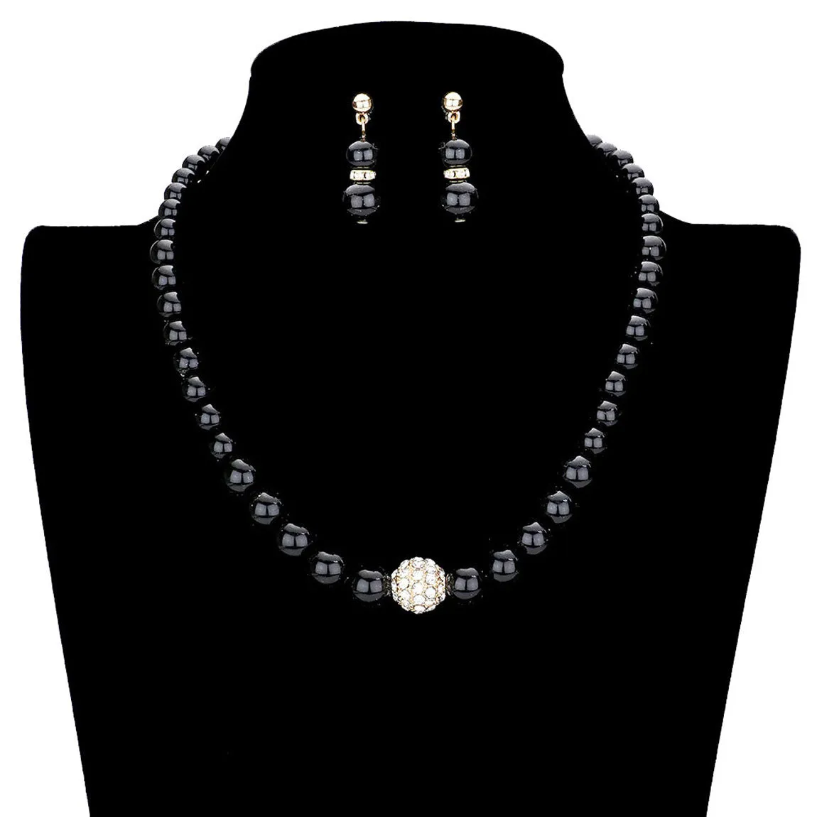 Pave Ball Pearl Strand Necklace