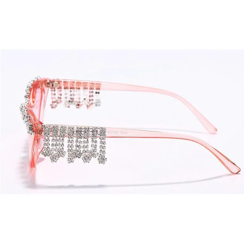 Pink Rhinestone Fringe Sunglasses