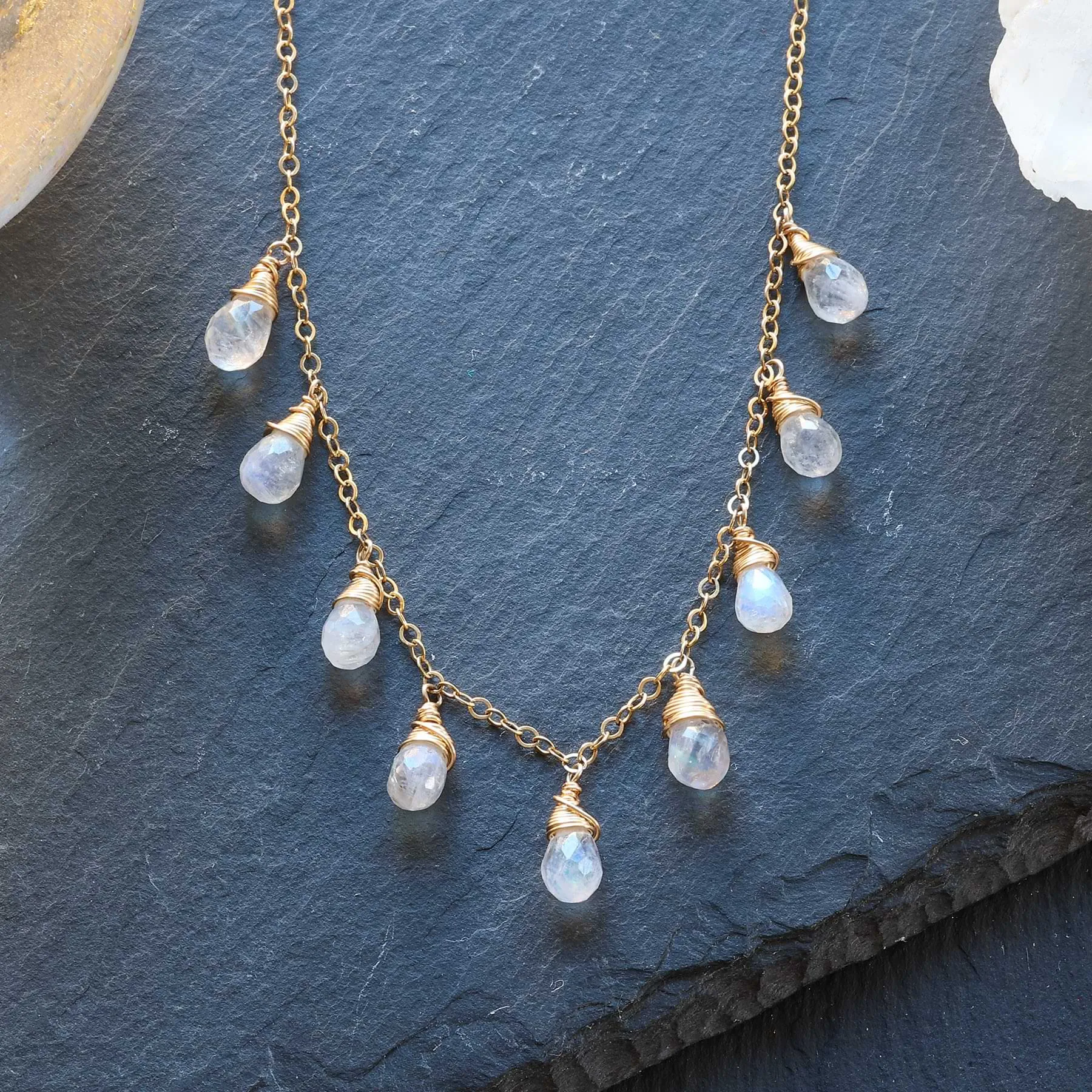 Rainy Day - Moonstone Droplets Gold Necklace