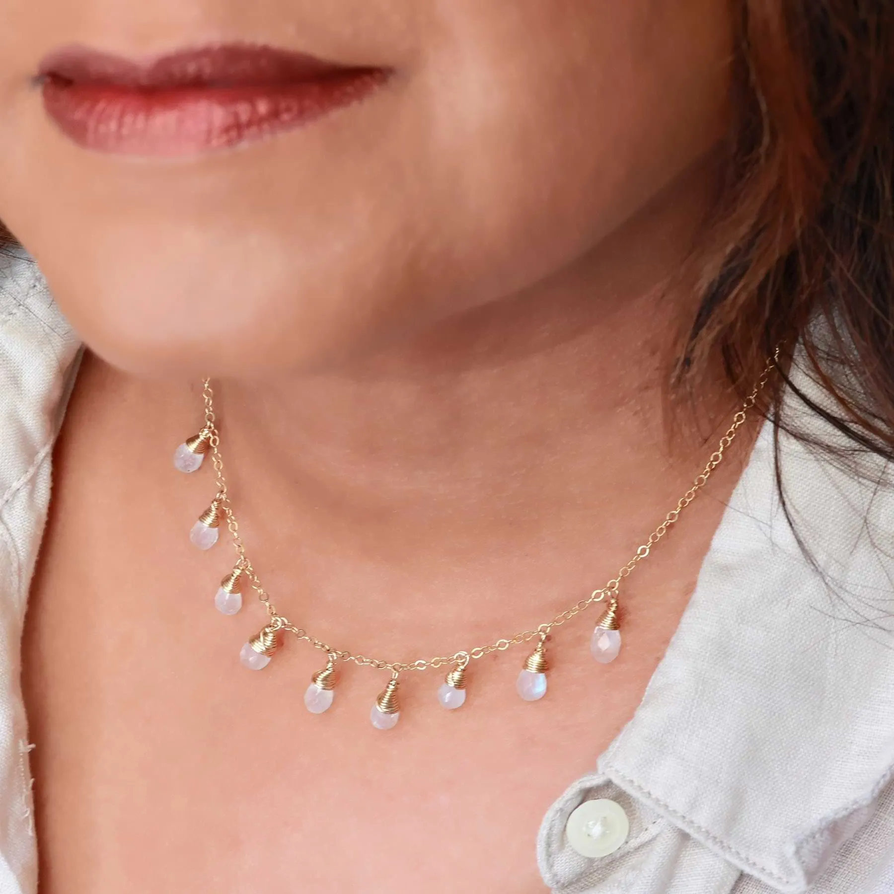 Rainy Day - Moonstone Droplets Gold Necklace