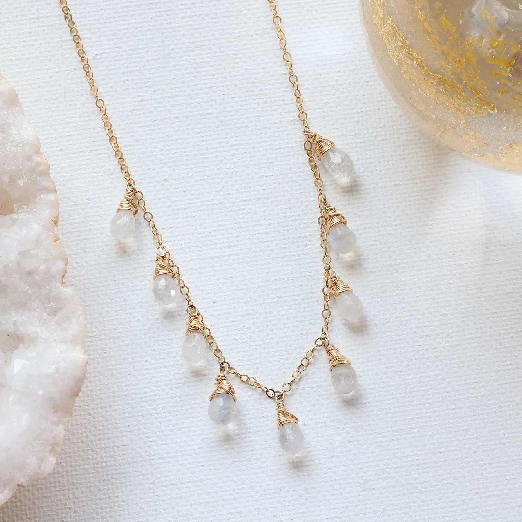 Rainy Day - Moonstone Droplets Gold Necklace