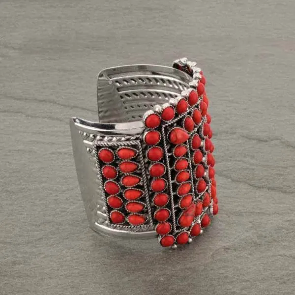 Red Rectangle Concho Wide Cuff Bracelet