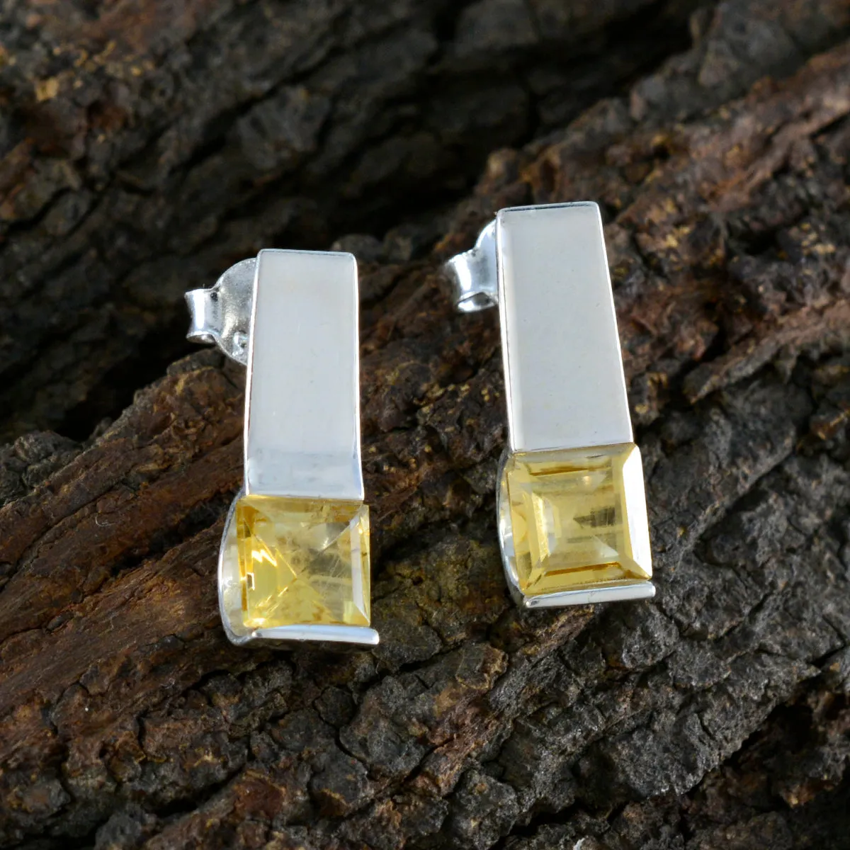 Riyo Aesthetic Sterling Silver Earring For Damsel Citrine Earring Bezel Setting Yellow Earring Stud Earring