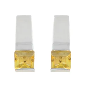 Riyo Aesthetic Sterling Silver Earring For Damsel Citrine Earring Bezel Setting Yellow Earring Stud Earring