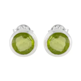 Riyo Beaut Sterling Silver Earring For Femme Peridot Earring Bezel Setting Green Earring Stud Earring