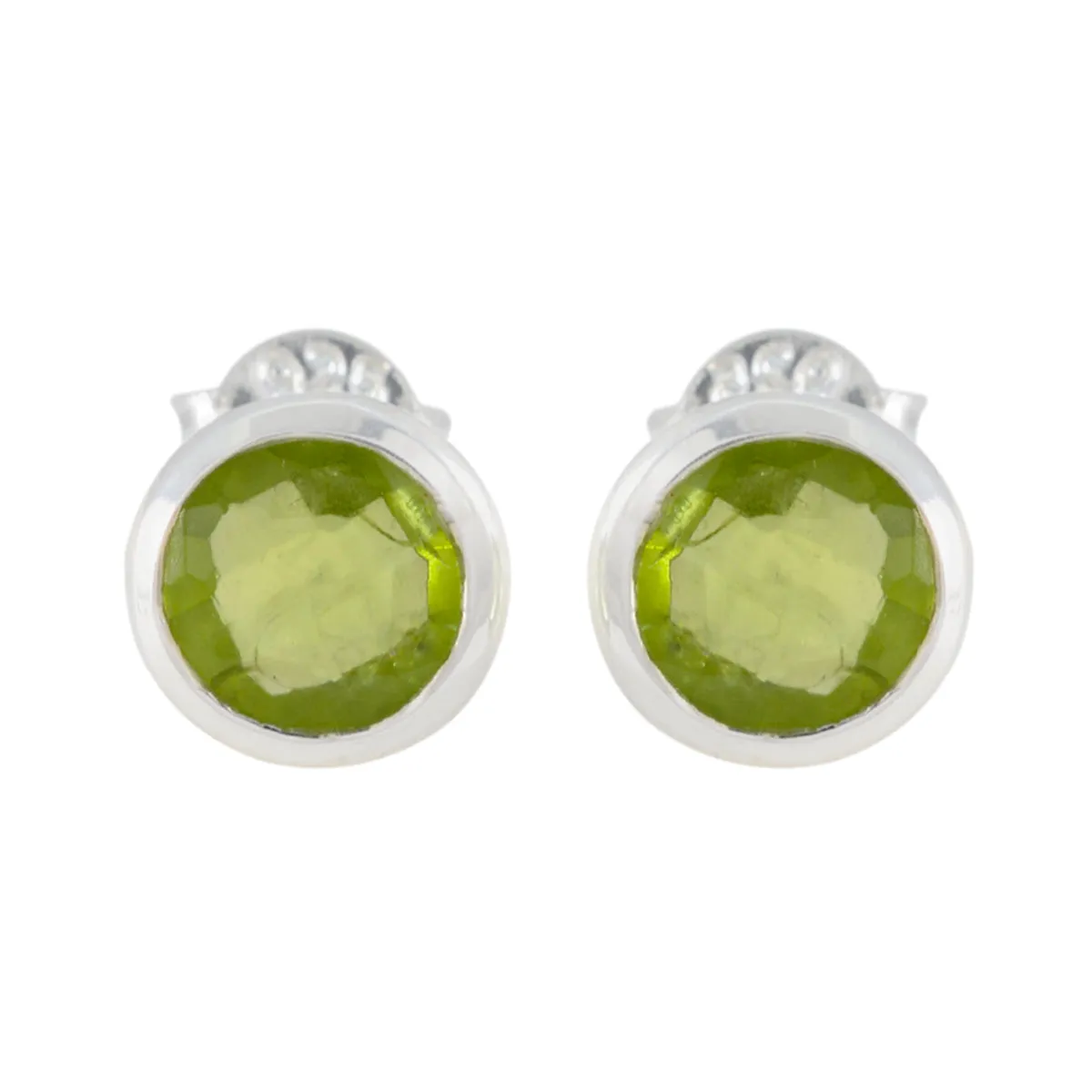 Riyo Beaut Sterling Silver Earring For Femme Peridot Earring Bezel Setting Green Earring Stud Earring