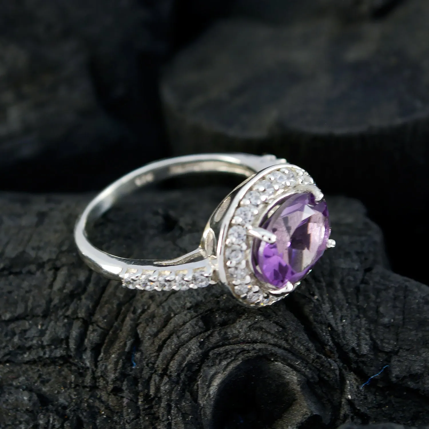 Riyo Chocolate-Box Gem Amethyst 925 Silver Ring Forever Brilliant