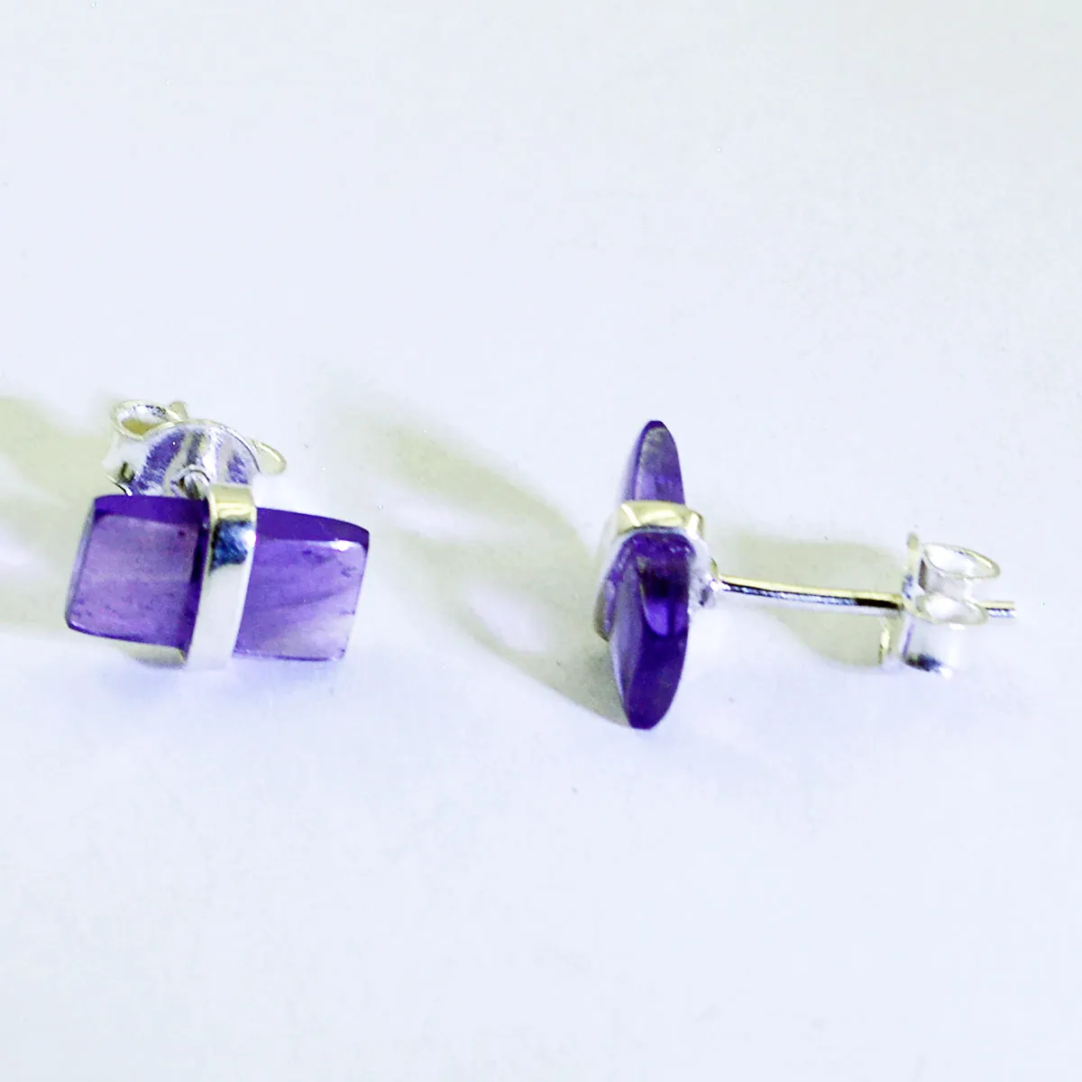 Riyo Genuine Gems baguette Cabochon Purple Amethyst Silver Earrings new years day gift