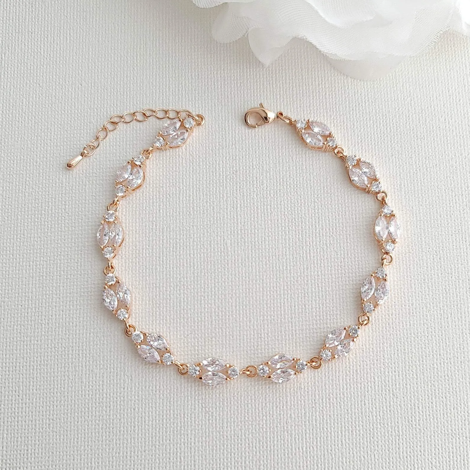 Rose Gold Back Jewelry Set with Necklace Bracelet Earrings for Weddings-Hayley