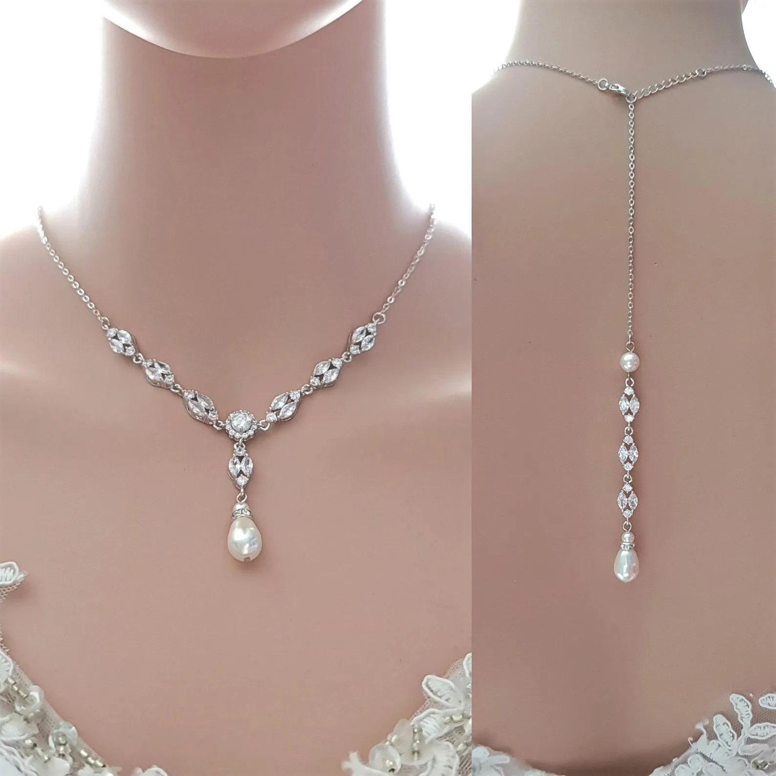 Rose Gold Back Jewelry Set with Necklace Bracelet Earrings for Weddings-Hayley