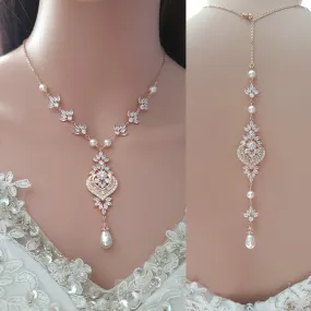 Rose Gold Backdrop Necklace, Rose Gold Bridal Necklace, Wedding Back Necklace, Bridal Jewelry for Backless Dress, Rosa