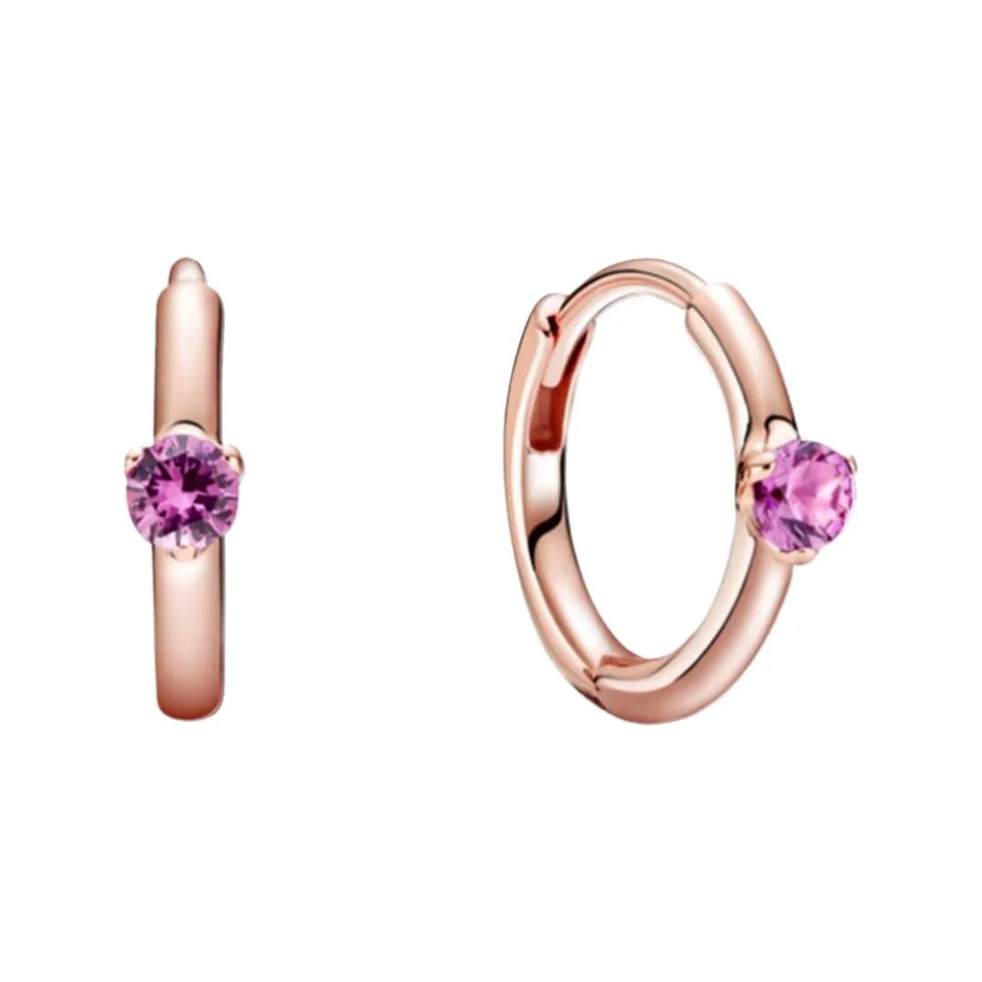 ROSE GOLD SILVER 925 SINGLE ZIRCONIA HOOP EARRINGS