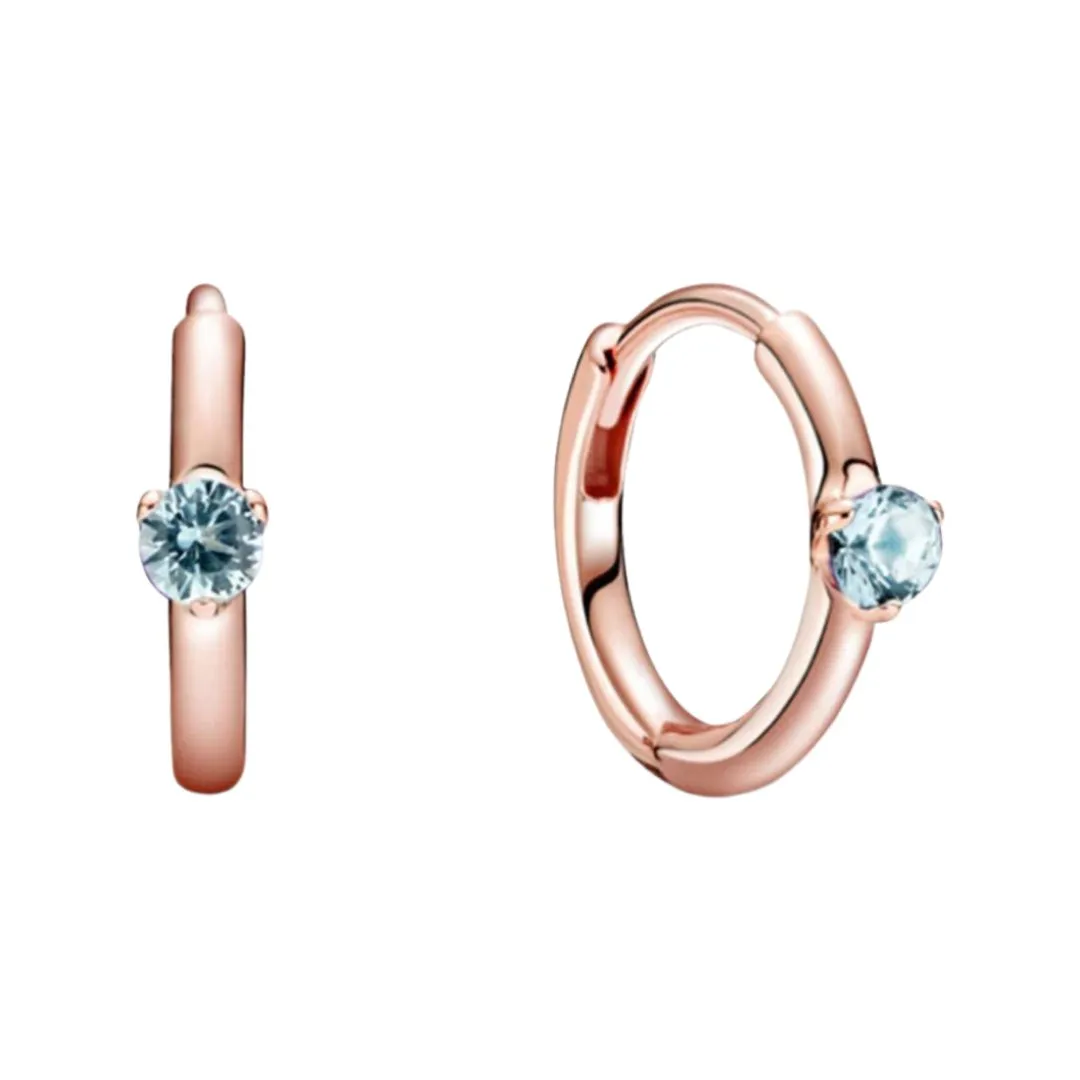 ROSE GOLD SILVER 925 SINGLE ZIRCONIA HOOP EARRINGS