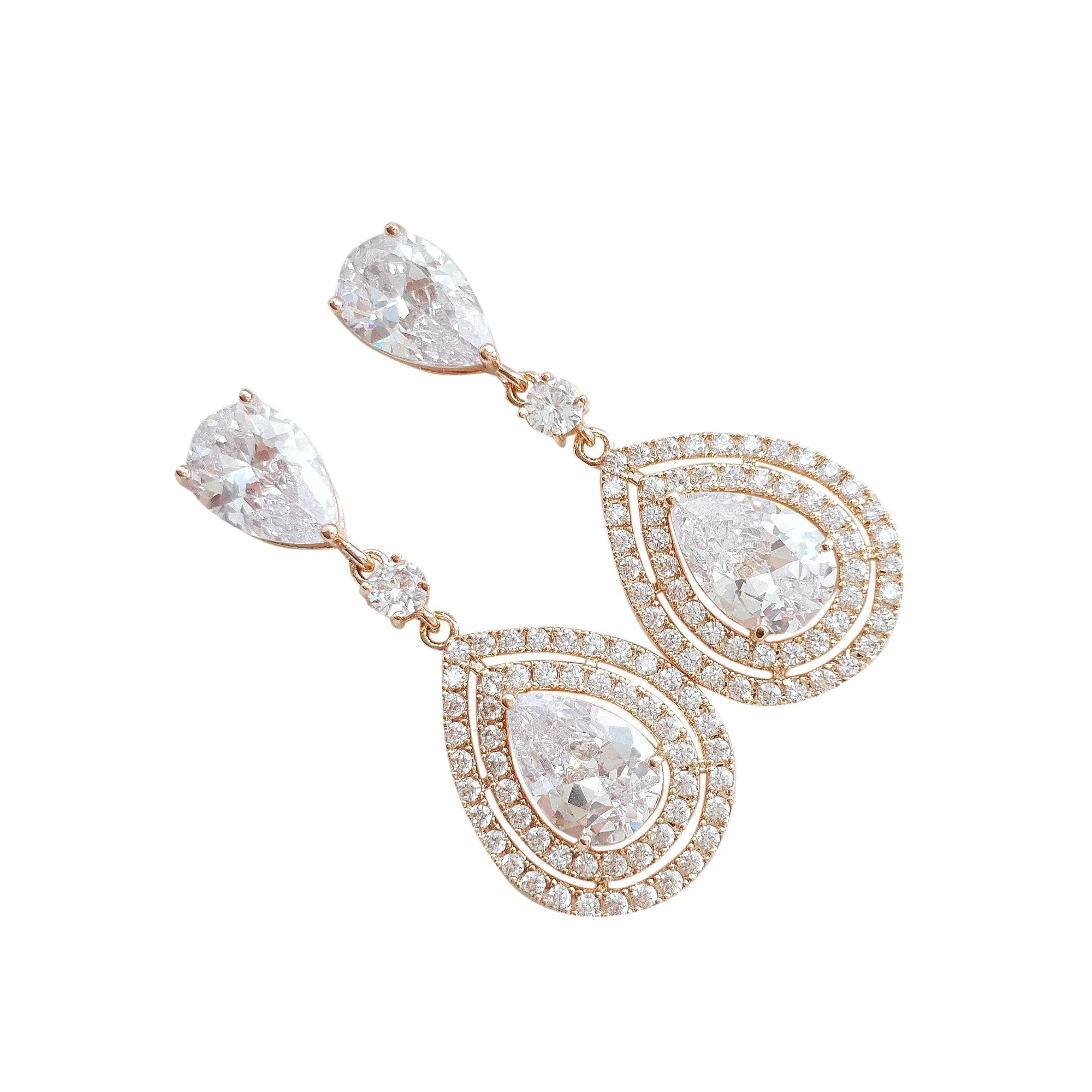 Rose Gold Wedding Earrings With Teardrops- Joni