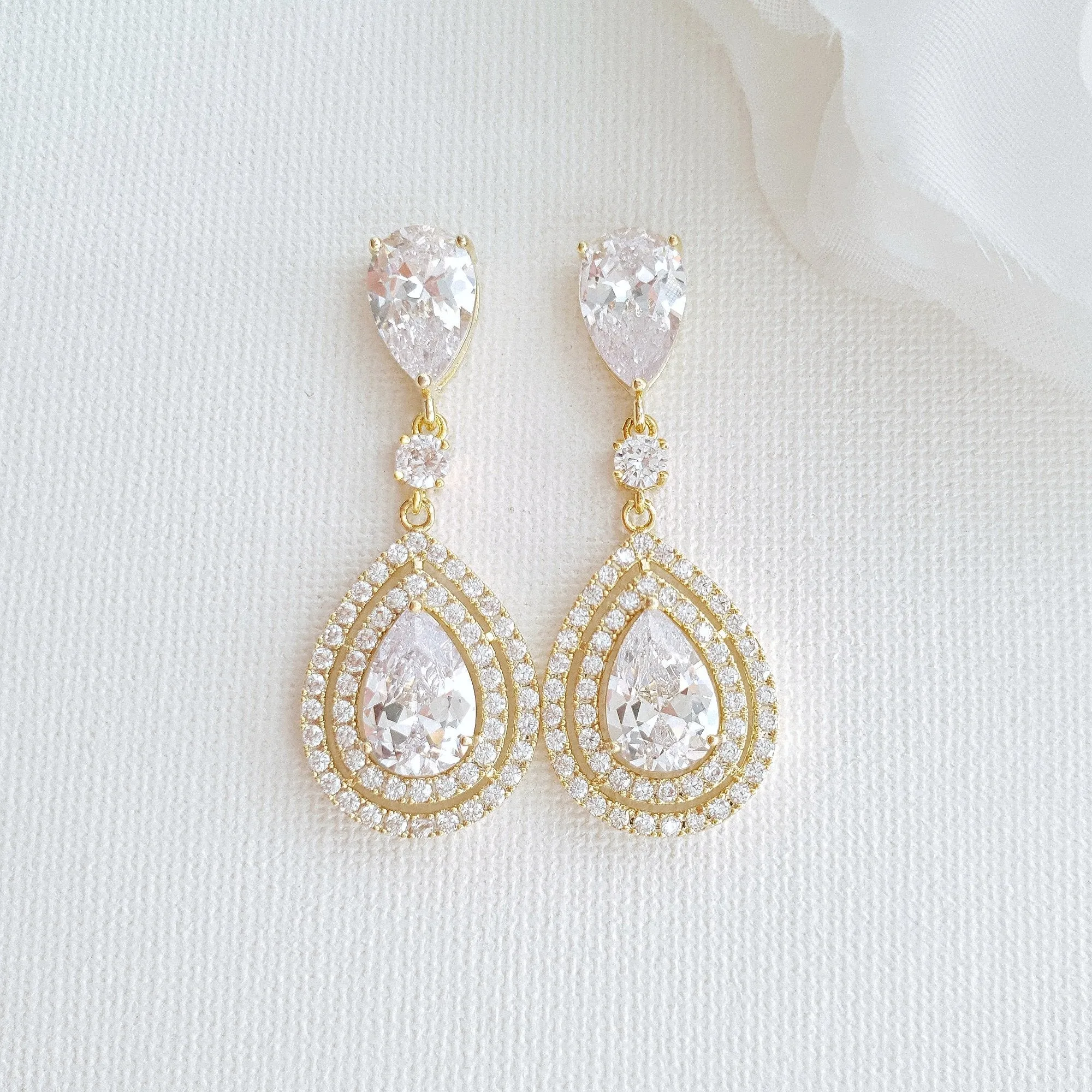 Rose Gold Wedding Earrings With Teardrops- Joni