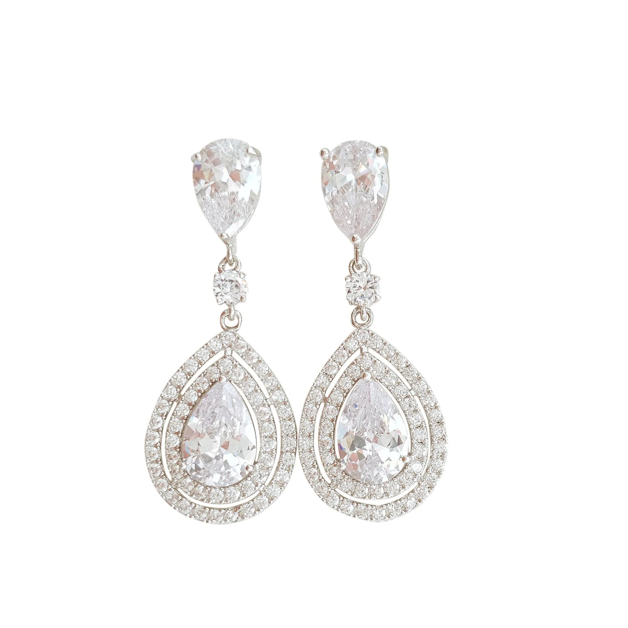 Rose Gold Wedding Earrings With Teardrops- Joni