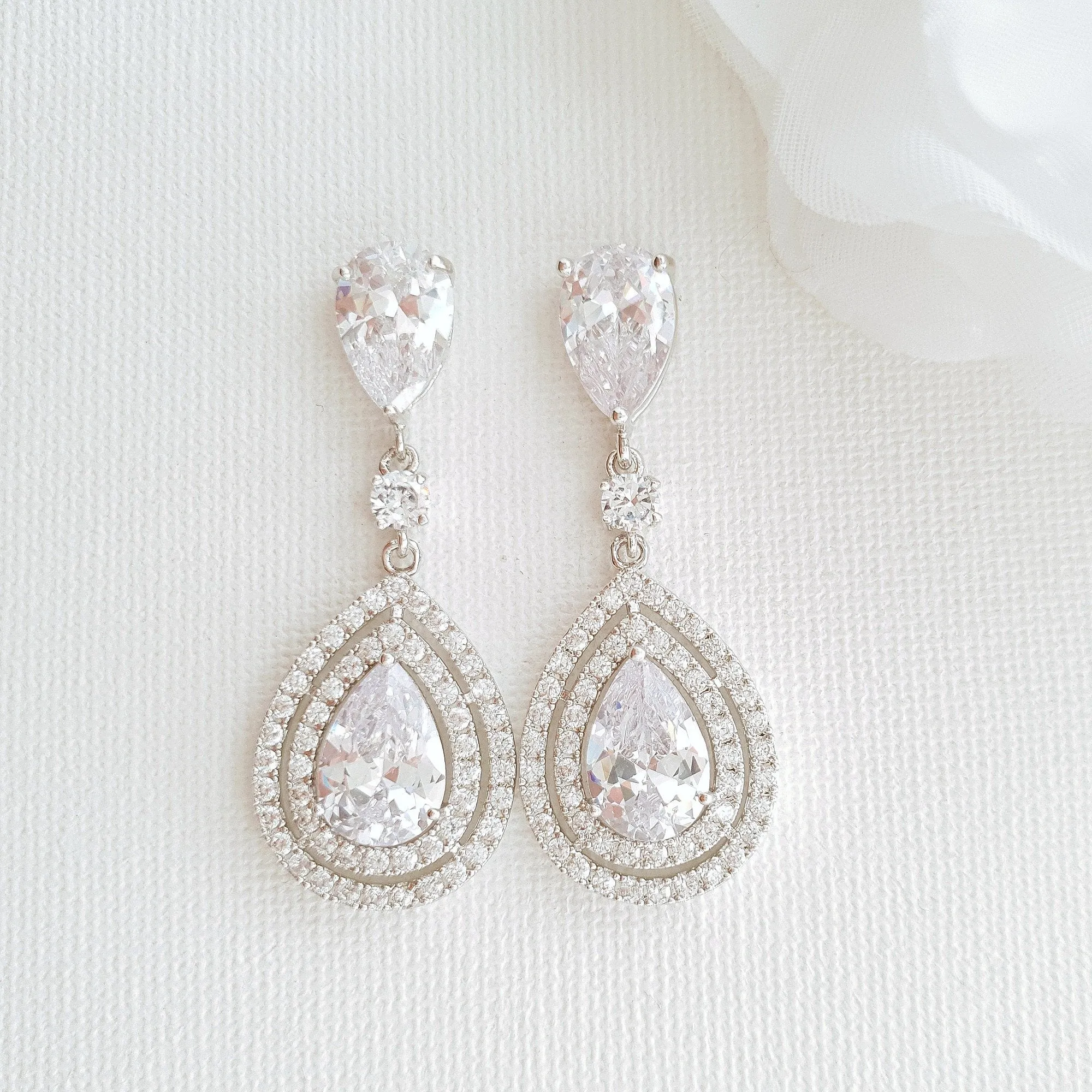 Rose Gold Wedding Earrings With Teardrops- Joni