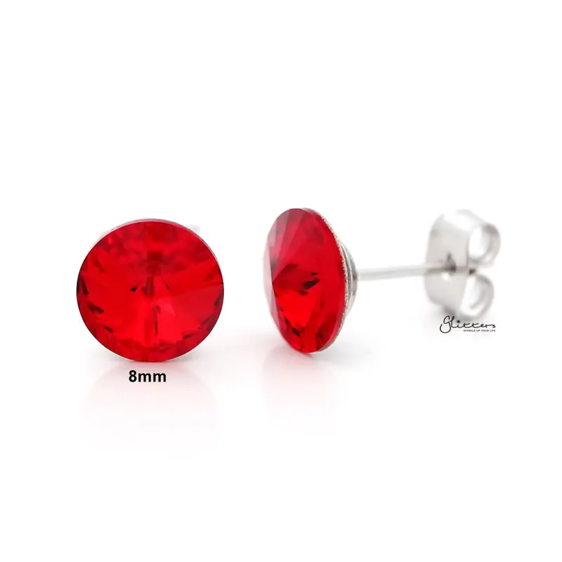 Round Crystal Stud Earrings - Red