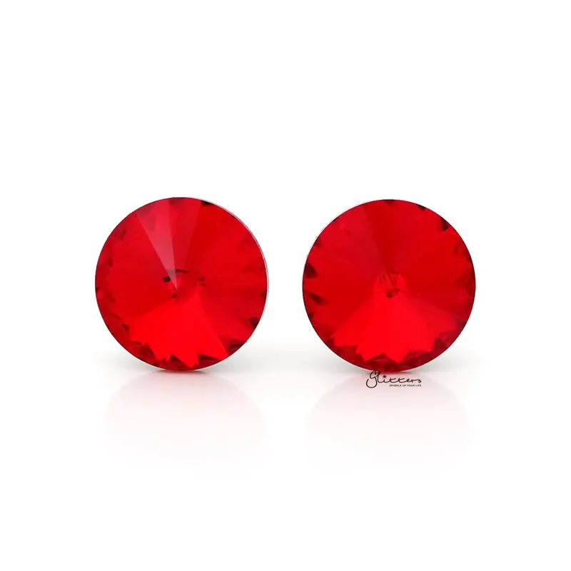 Round Crystal Stud Earrings - Red