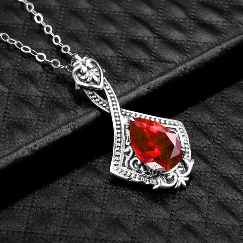 Ruby Goth Heart 925 Sterling Silver Pendant (No Chain)