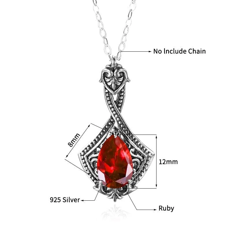 Ruby Goth Heart 925 Sterling Silver Pendant (No Chain)