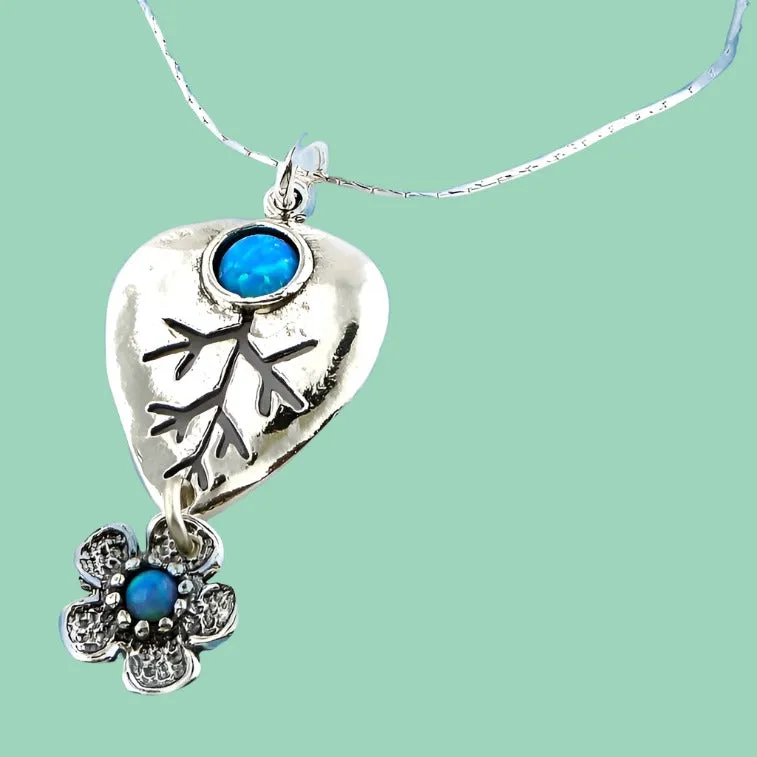 Silver ethnic jewellery chain pendant necklaces for women. Gemstones pendant.