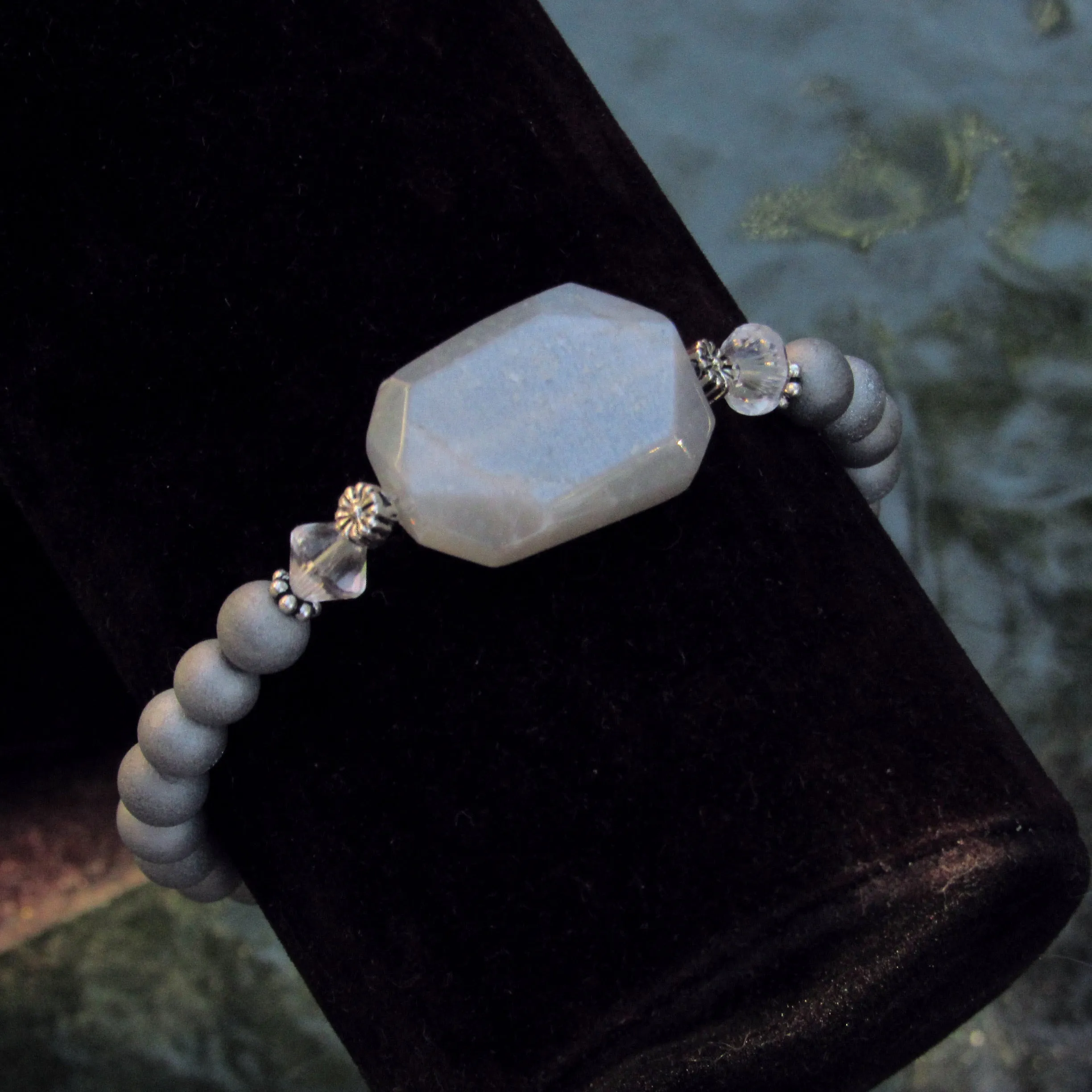 Silver Moonstone, Sterling Silver, Clear Quartz, and Silver Druzy Agates