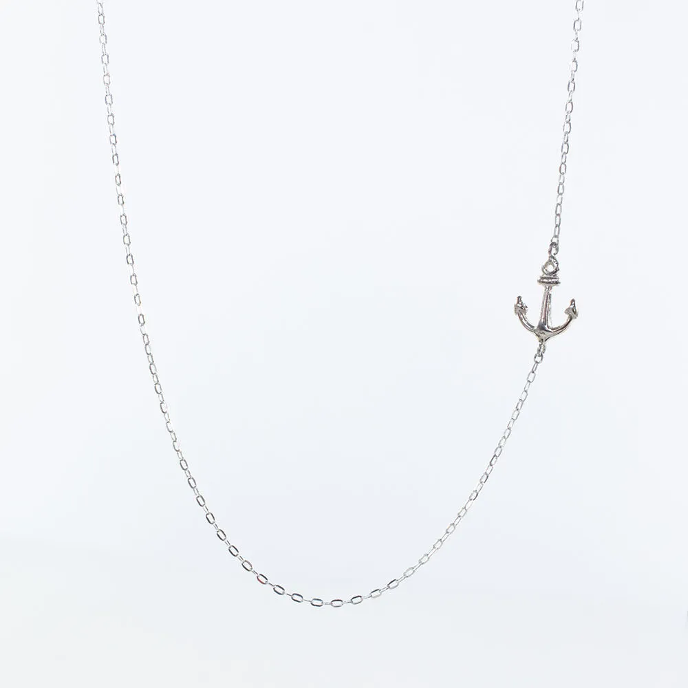 Silver Sideways Anchor Necklace