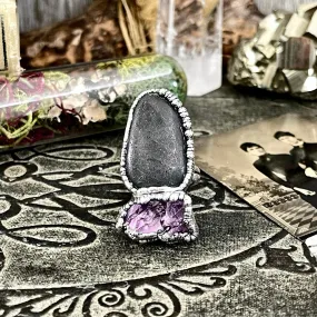 Size 8 Two Stone Ring-River Rock Purple Raw Amethyst Crystal Ring Fine Silver / Foxlark Collection - One of a Kind