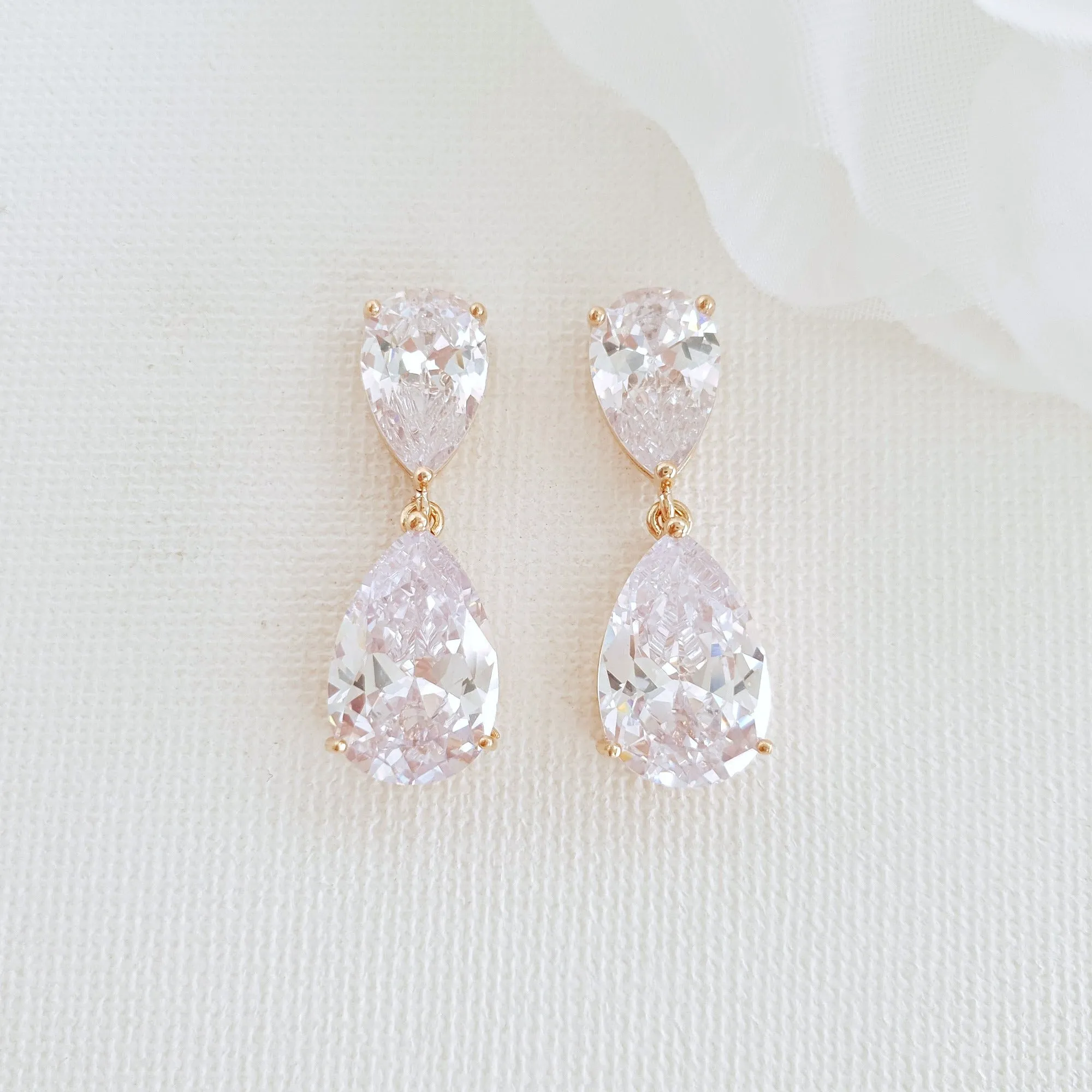 Small Pear Shaped Gold Wedding Earrings-Clara