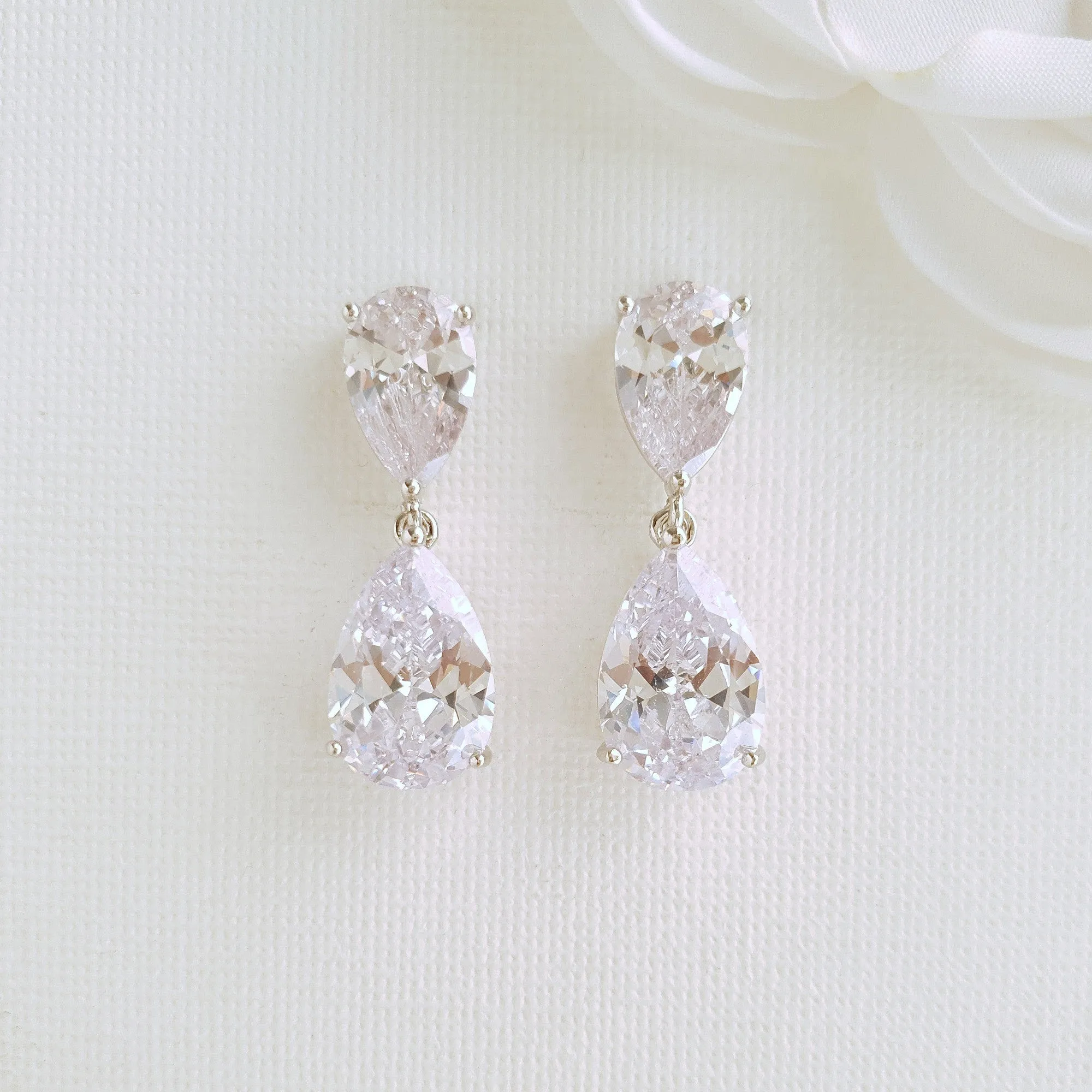 Small Pear Shaped Gold Wedding Earrings-Clara