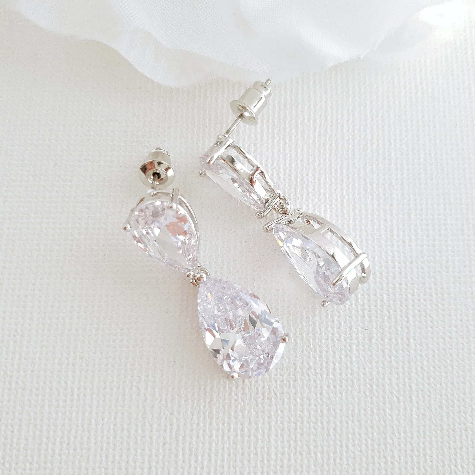 Small Pear Shaped Gold Wedding Earrings-Clara