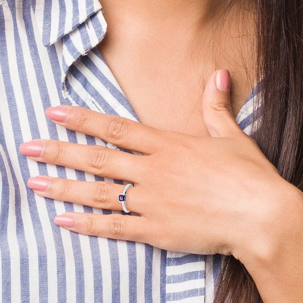 Stackable Expressions Cushion Cut Amethyst Ring in Sterling Silver