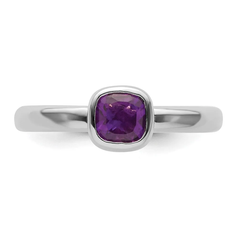 Stackable Expressions Cushion Cut Amethyst Ring in Sterling Silver